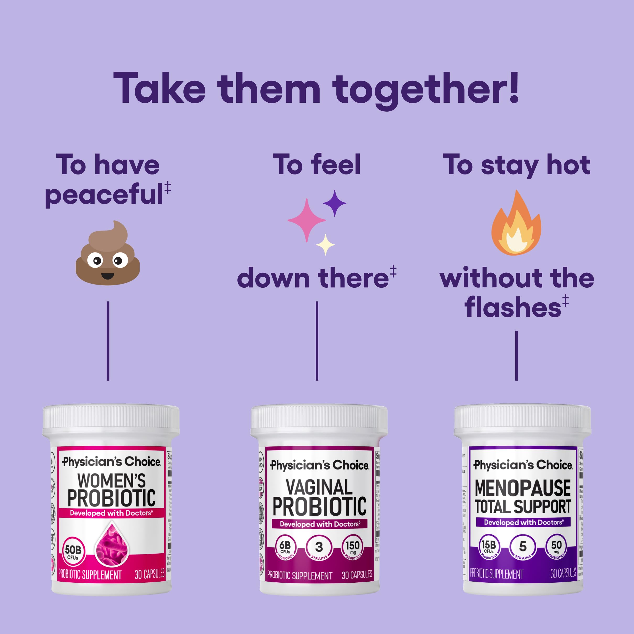 Physician's CHOICE Menopause Probiotic bottle on a shelf in a wellness routine
