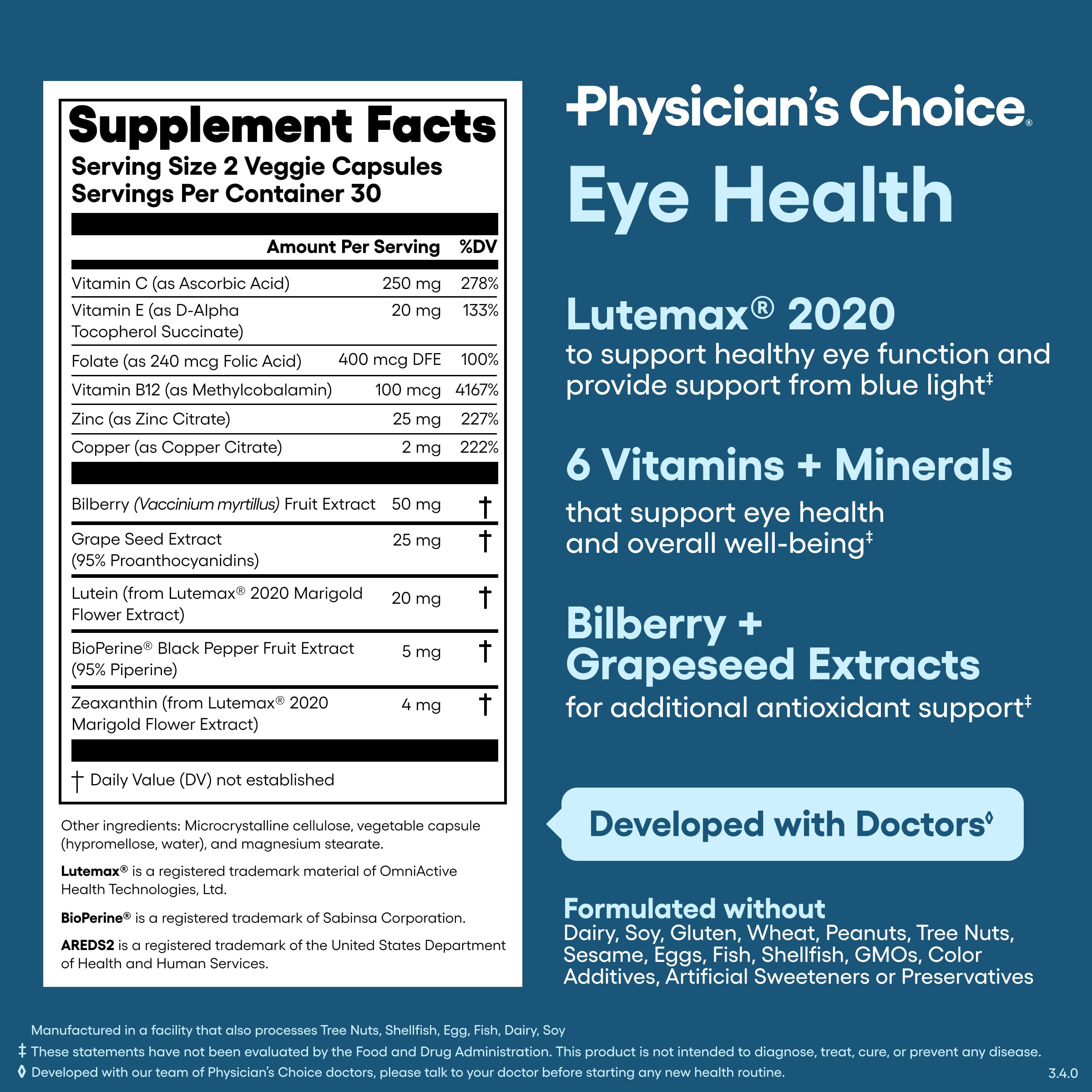 Physician's Choice packaging label highlights quality and purity.