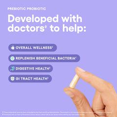 Physician's CHOICE Prebiotic-Probiotic capsules close-up highlight the 10B CFU formula