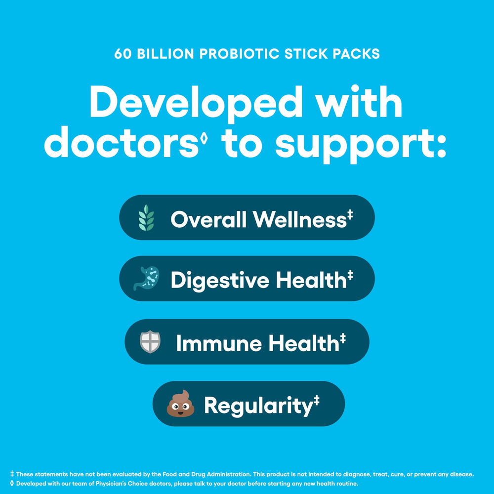 Physician’s Choice sticks on the go for travel-friendly digestive support.