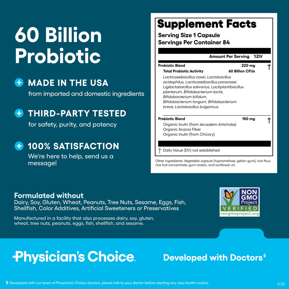 Physician's Choice Probiotics 84-count packaging ready for a 12-week routine