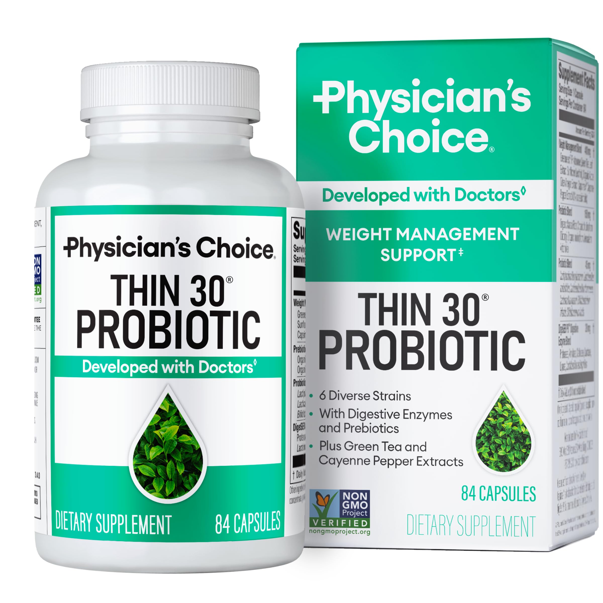 Physician's CHOICE probiotic bottle on counter for daily gut support.