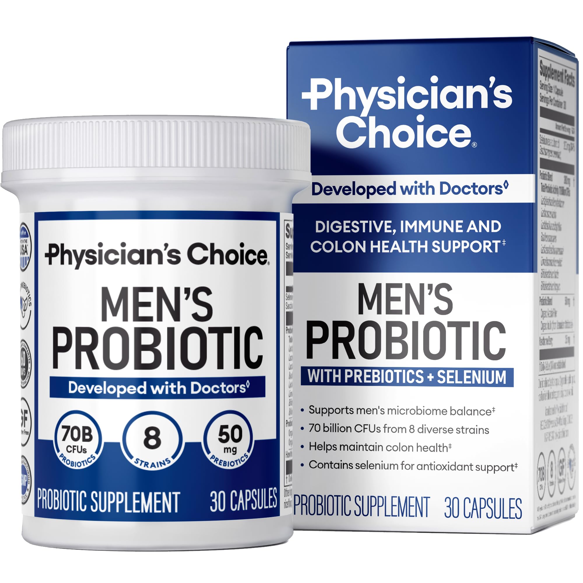 Physician's Choice Probiotics for Men bottle supports daily digestive and immune health.