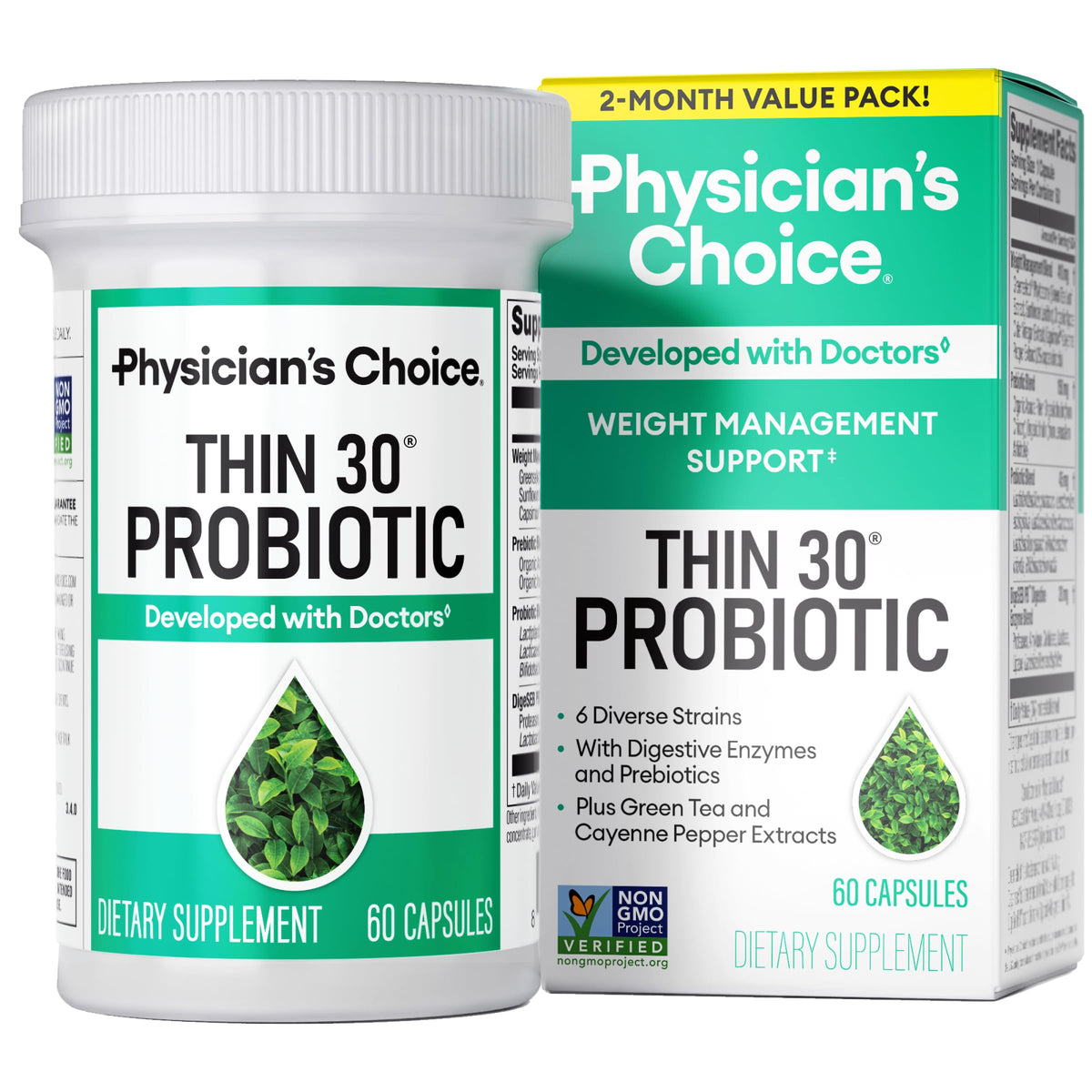 Physician's CHOICE Probiotics weight-management bottle supports daily gut health.