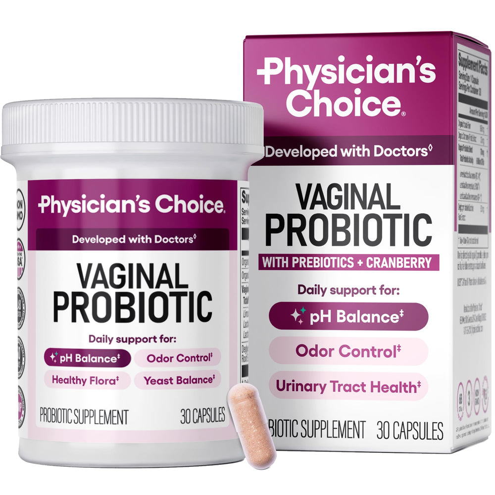 Physician's CHOICE vaginal probiotics bottle—daily support for balanced vaginal flora.