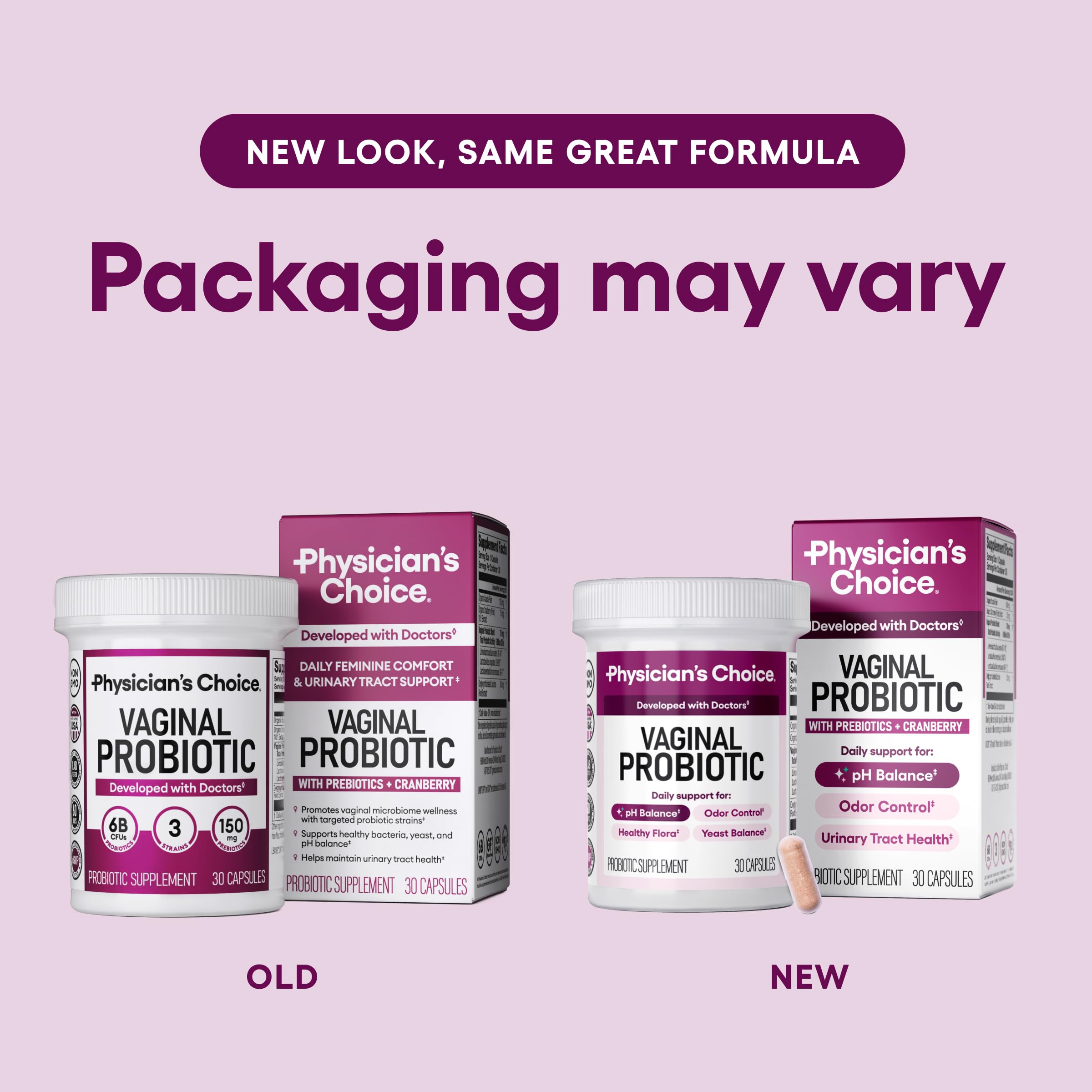 Physician's CHOICE vaginal-probiotics label closeup—clear product details and usage guidance.