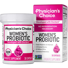 Physician's CHOICE women's probiotics bottle close-up showing convenient daily dose