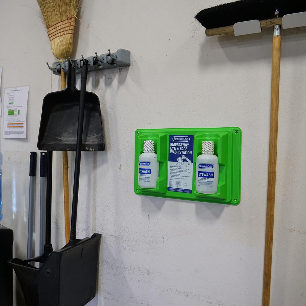PhysiciansCare eyewash kit components stored for quick readiness