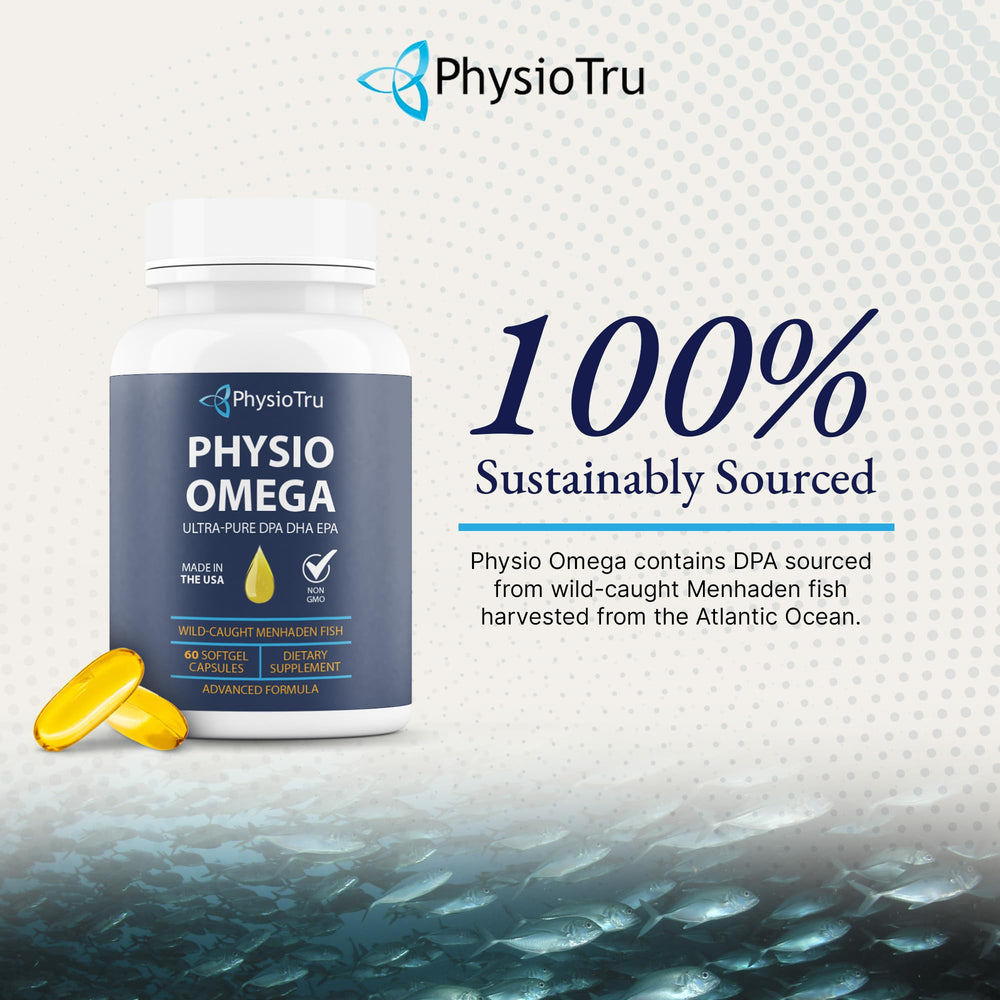 PhysioTru Omega sustainability seal; responsible sourcing for the environment.