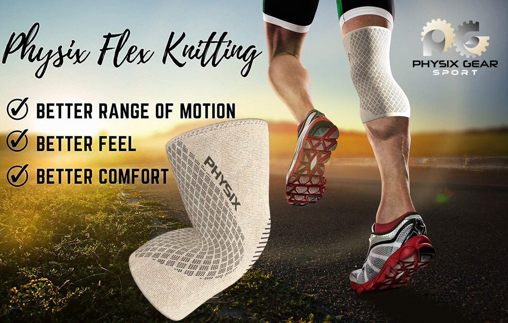 Beige knee brace with velcro closure for secure fit during movements