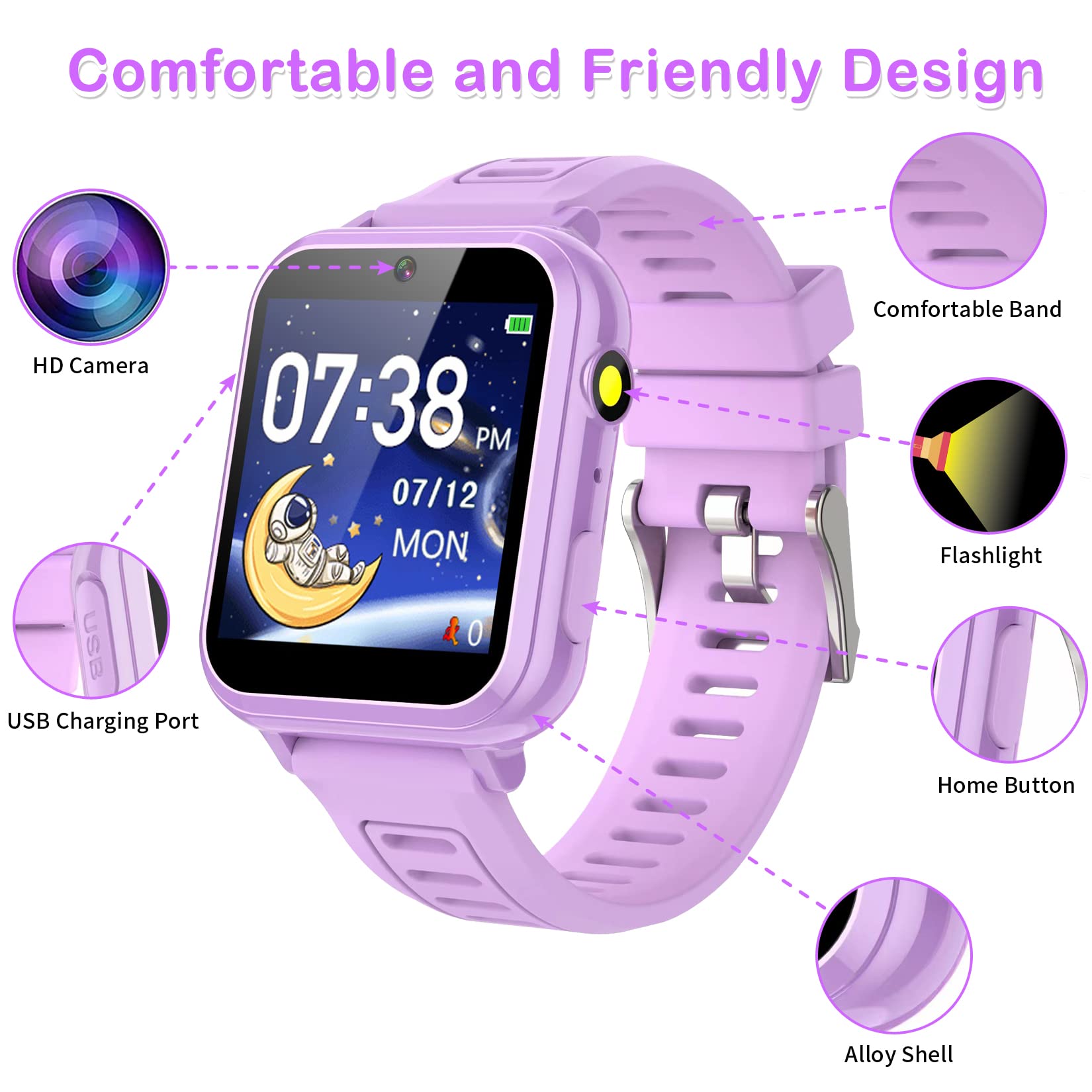 Phyulls Kids Smart Watch games menu with 39 puzzles promotes problem solving