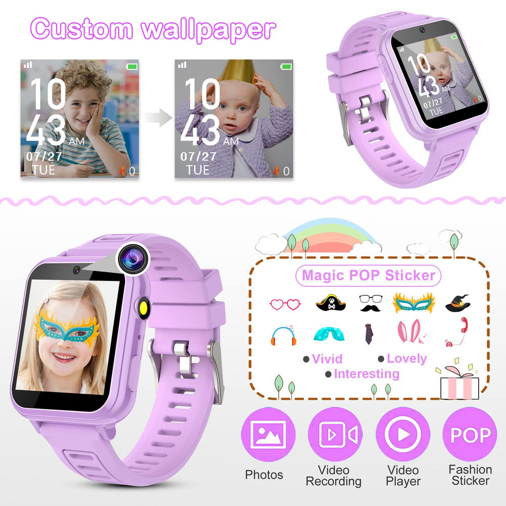 Phyulls Smart Watch video recorder and MP3 player on a kid-friendly screen