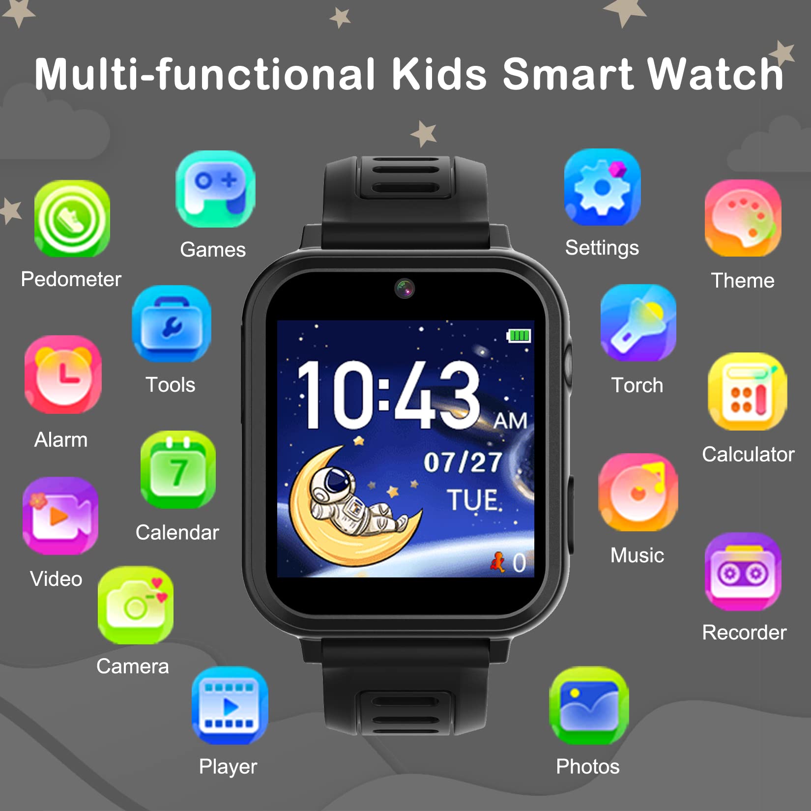Phyulls Smart Watch games menu with 39 puzzle games for entertainment.