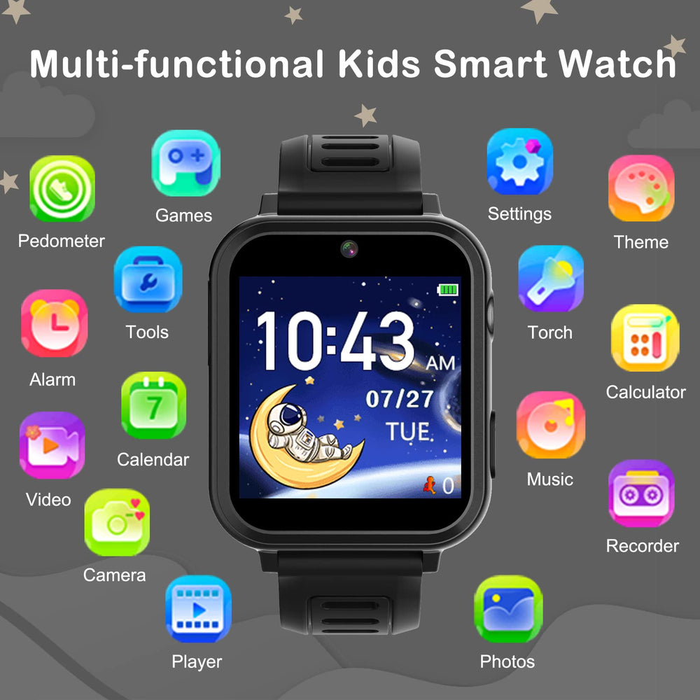 Phyulls Smart Watch games menu with 39 puzzle games for entertainment.