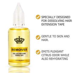 Piaou light-hold remover for tape-in extensions maintains natural look during removal.