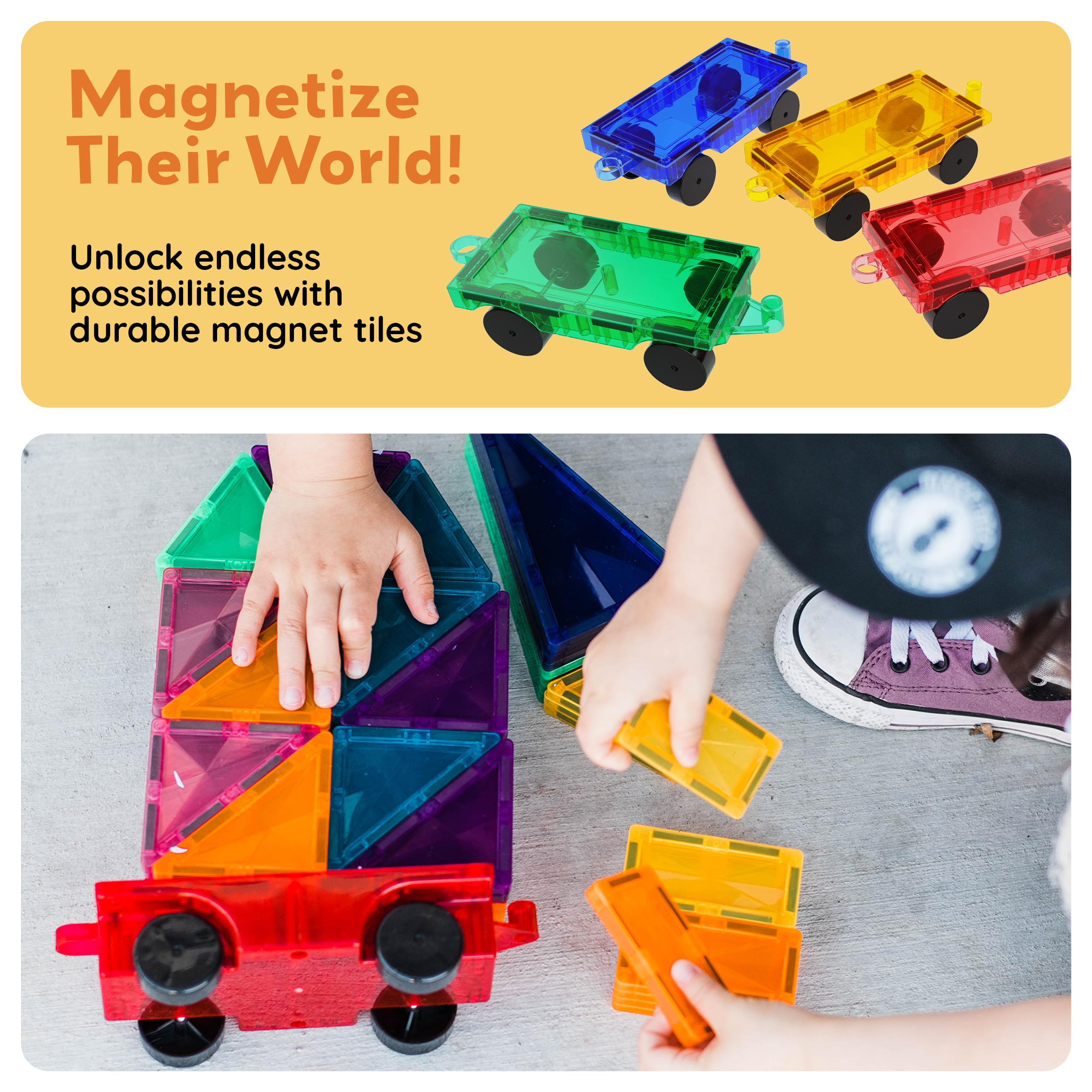 PicassoTiles movable vehicles promote interactive hands-on play.