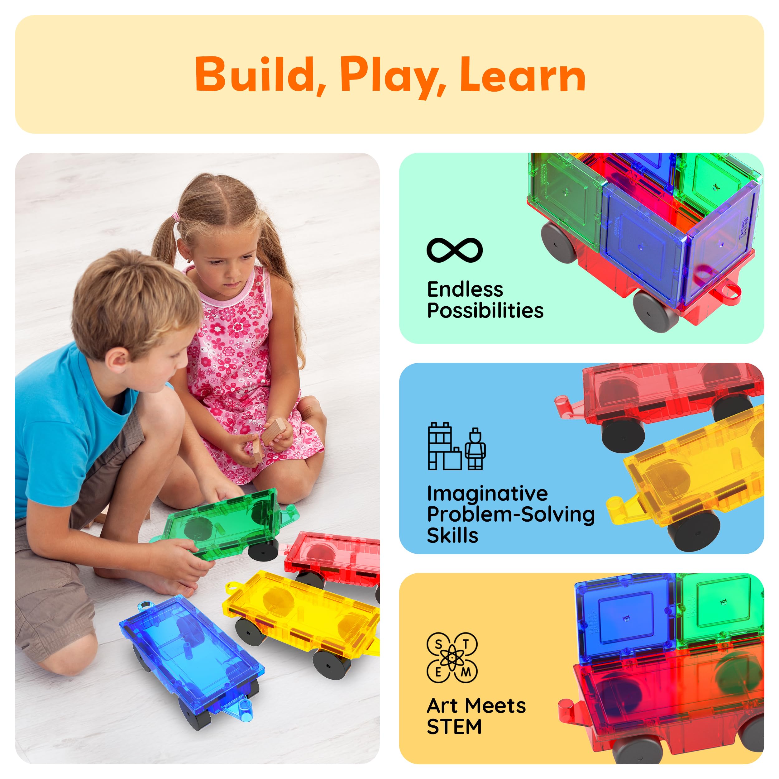 PicassoTiles truck base tile blue promotes creative magnetic building.