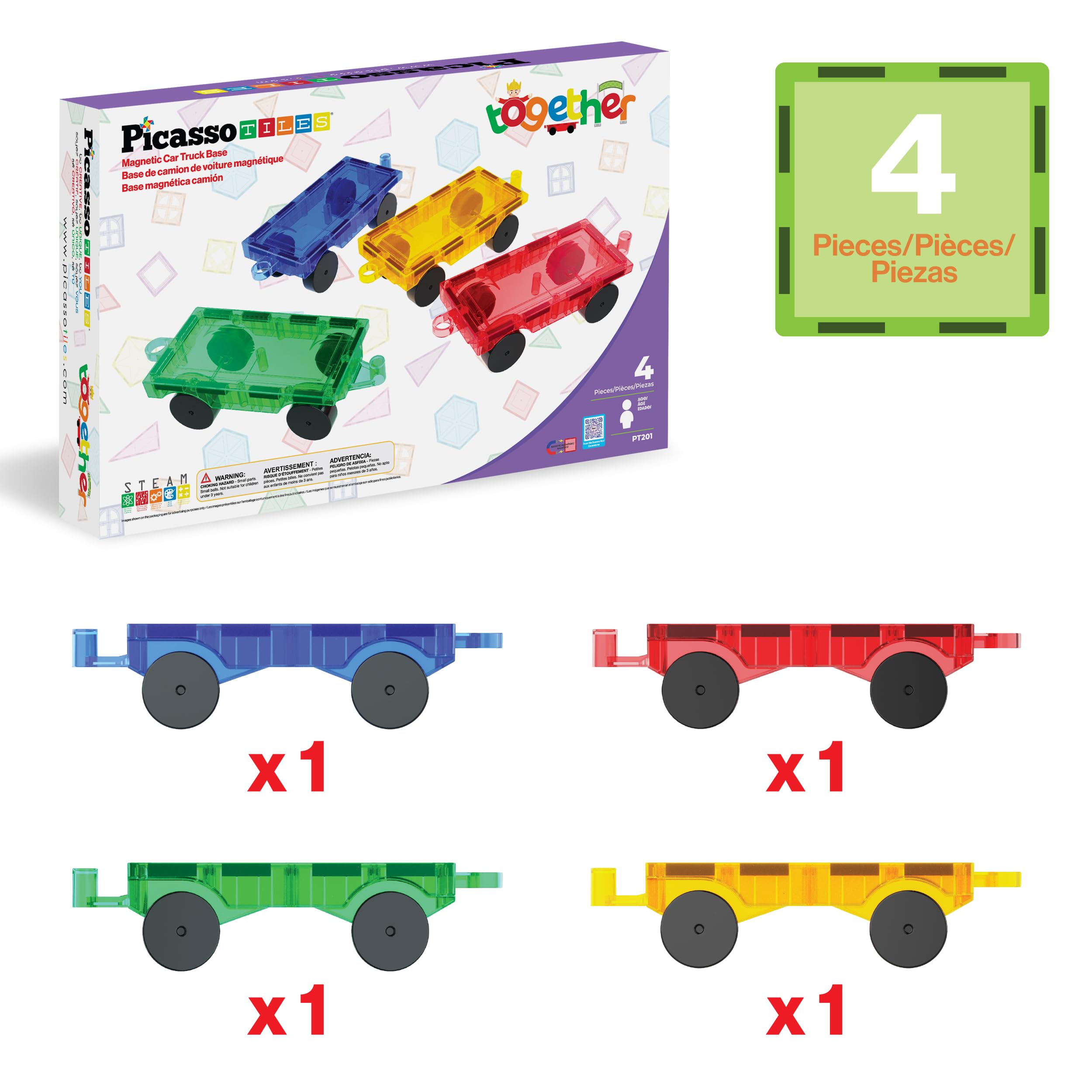 PicassoTiles truck base tile green supports imaginative movable designs.