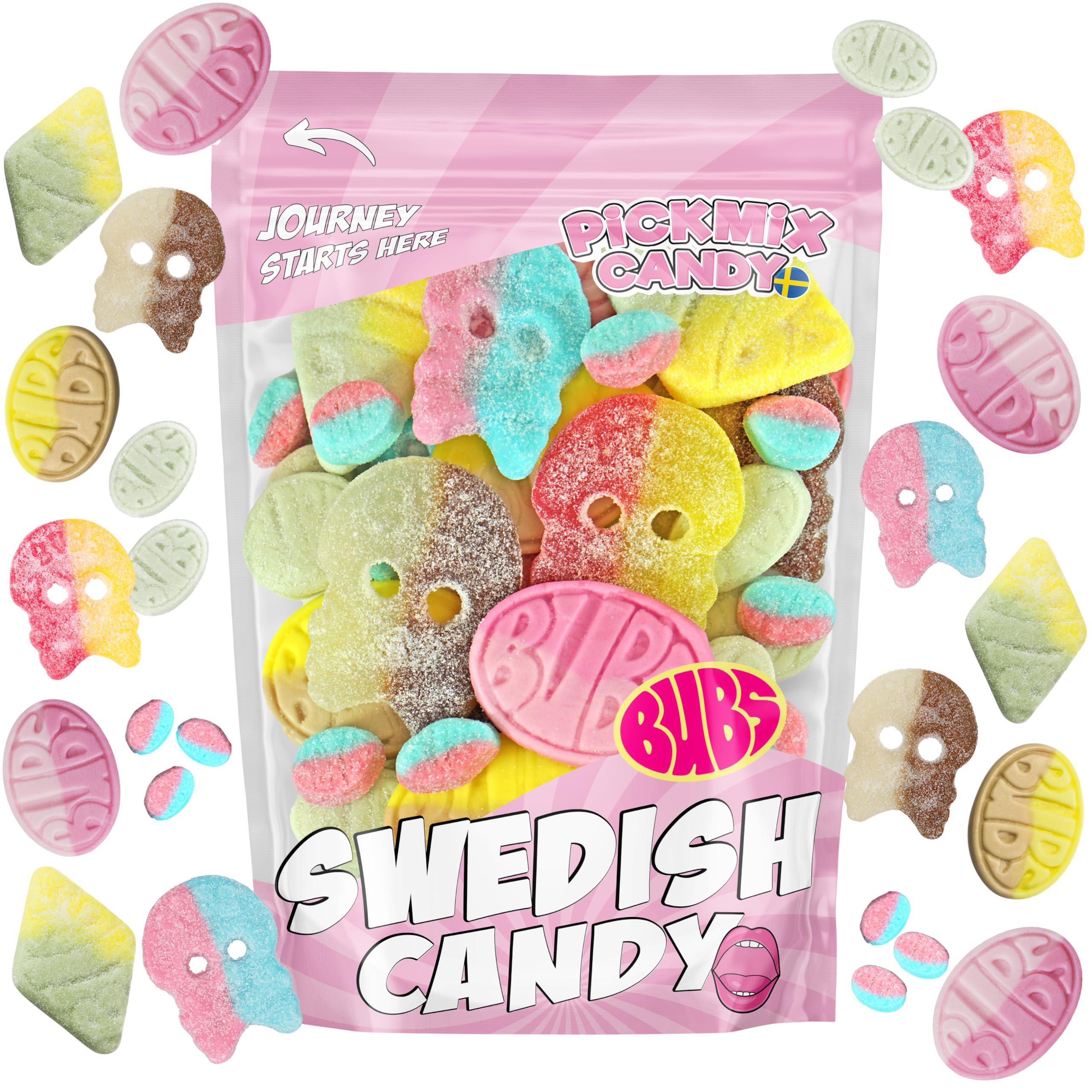 Pickmix Candy Sweden BUBS Mix foams assortment for sharing.