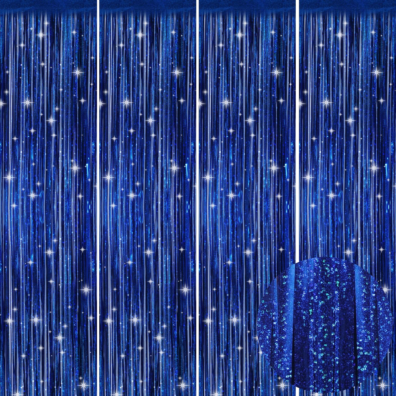 Picoway blue foil fringe curtain backdrop enhances birthdays with sparkling dimension