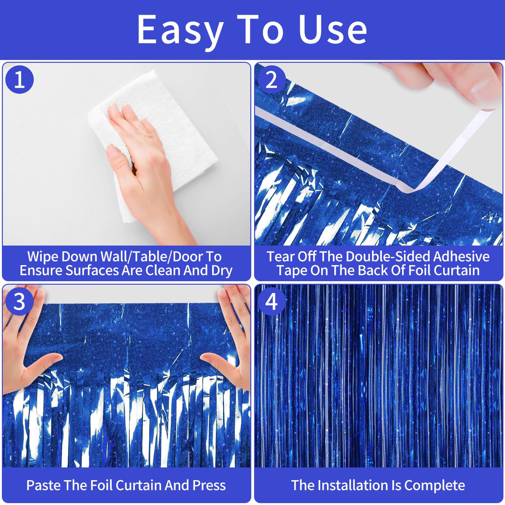 Picoway blue curtain with double-sided tape enables quick, clean setup