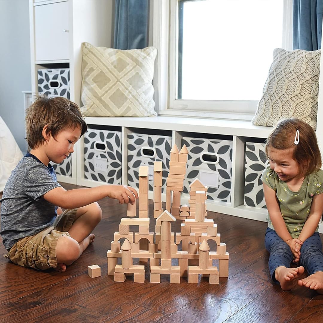 Pidoko Kids storage container with shape sorter lid keeps blocks organized after play.