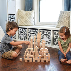 Pidoko Kids storage container with shape sorter lid keeps blocks organized after play.