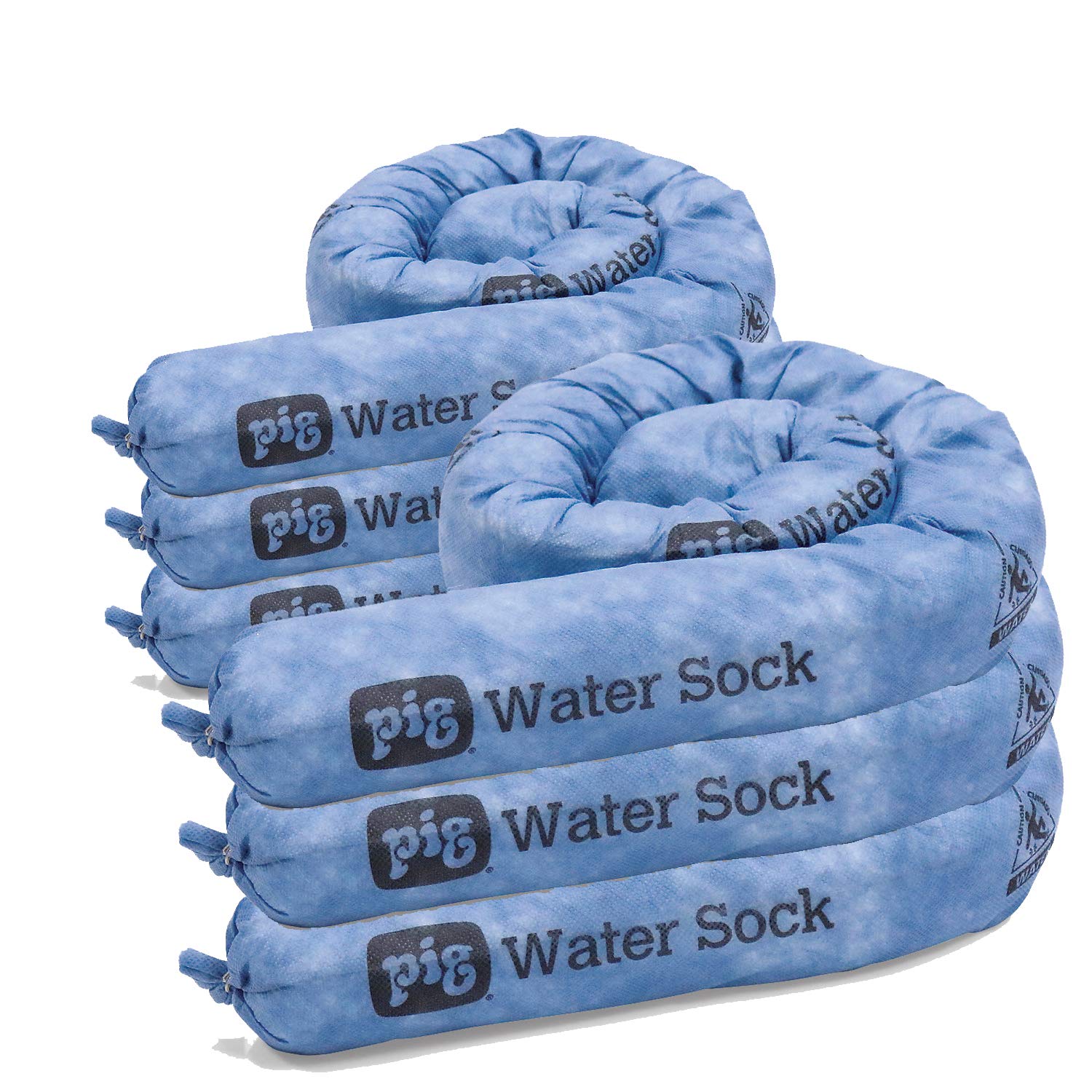 PIG super absorbent sock water pack6 shows six socks ready to absorb large spills.