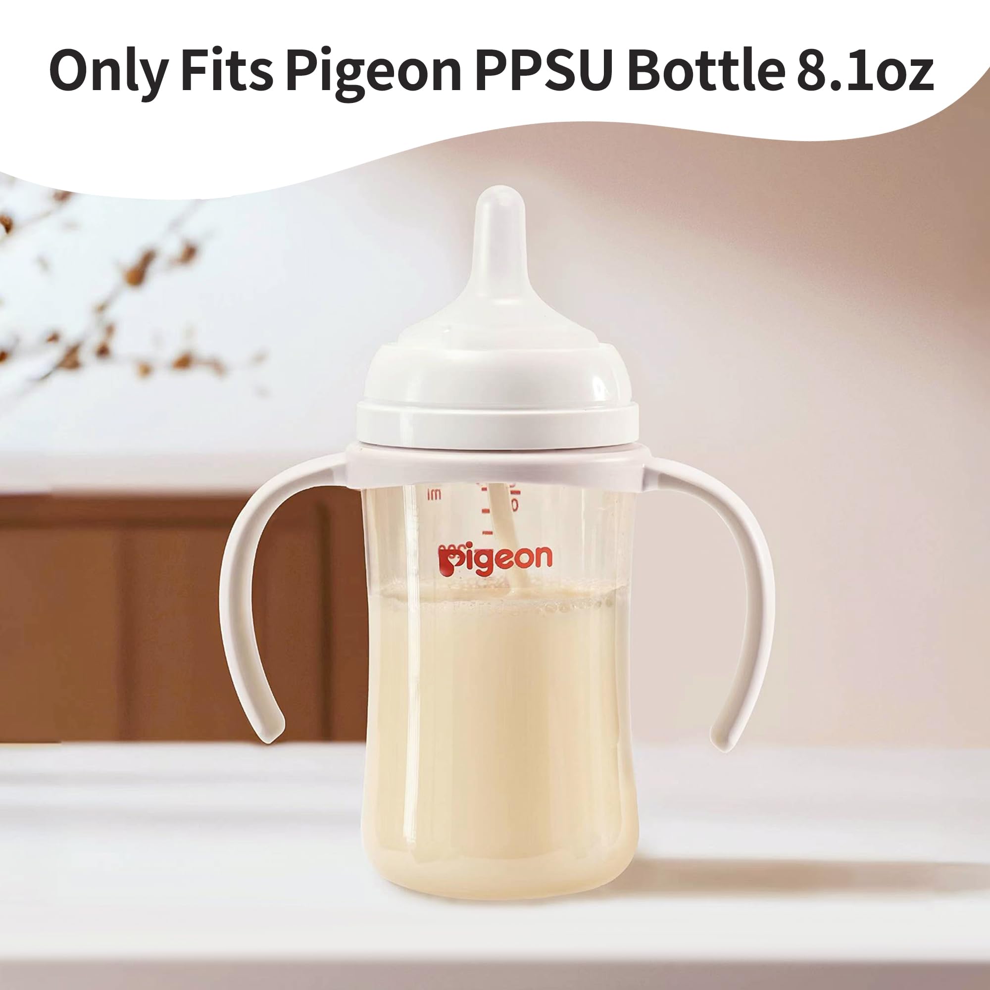 PIGEON PPSU bottle handle gray with easy-grip design helps babies hold confidently.