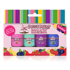 Piggy Paint Scented Fruit Fairy 4-Pack kit front view shows colorful bottles for kids.