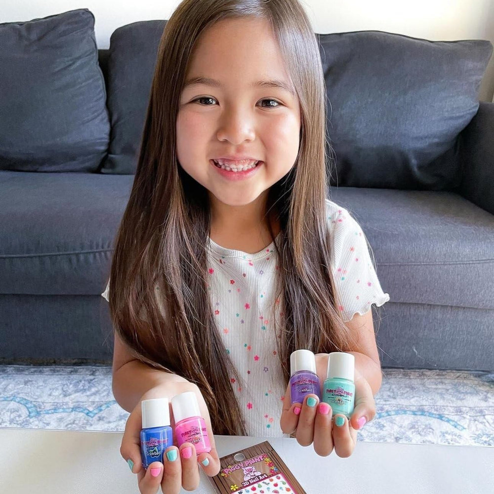 Piggy Paint Scented Fruit Fairy basecoat and topcoat for durable shine.