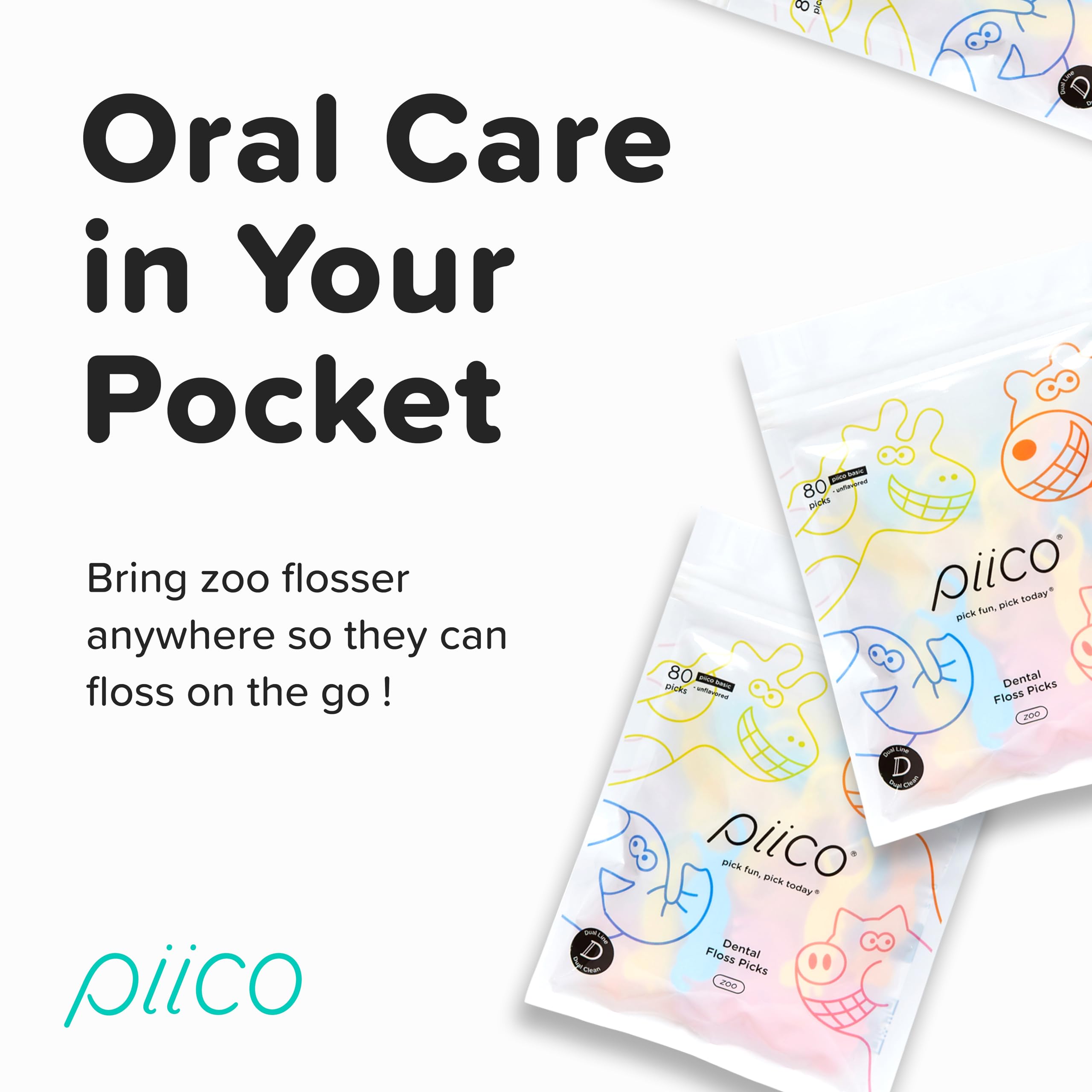 Piico chemical-free unwaxed floss picks support tear-free kid flossing sessions.