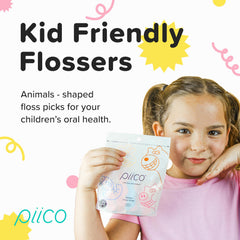 Piico easy-glide dual-line floss pick for gentle debris removal during brushing.