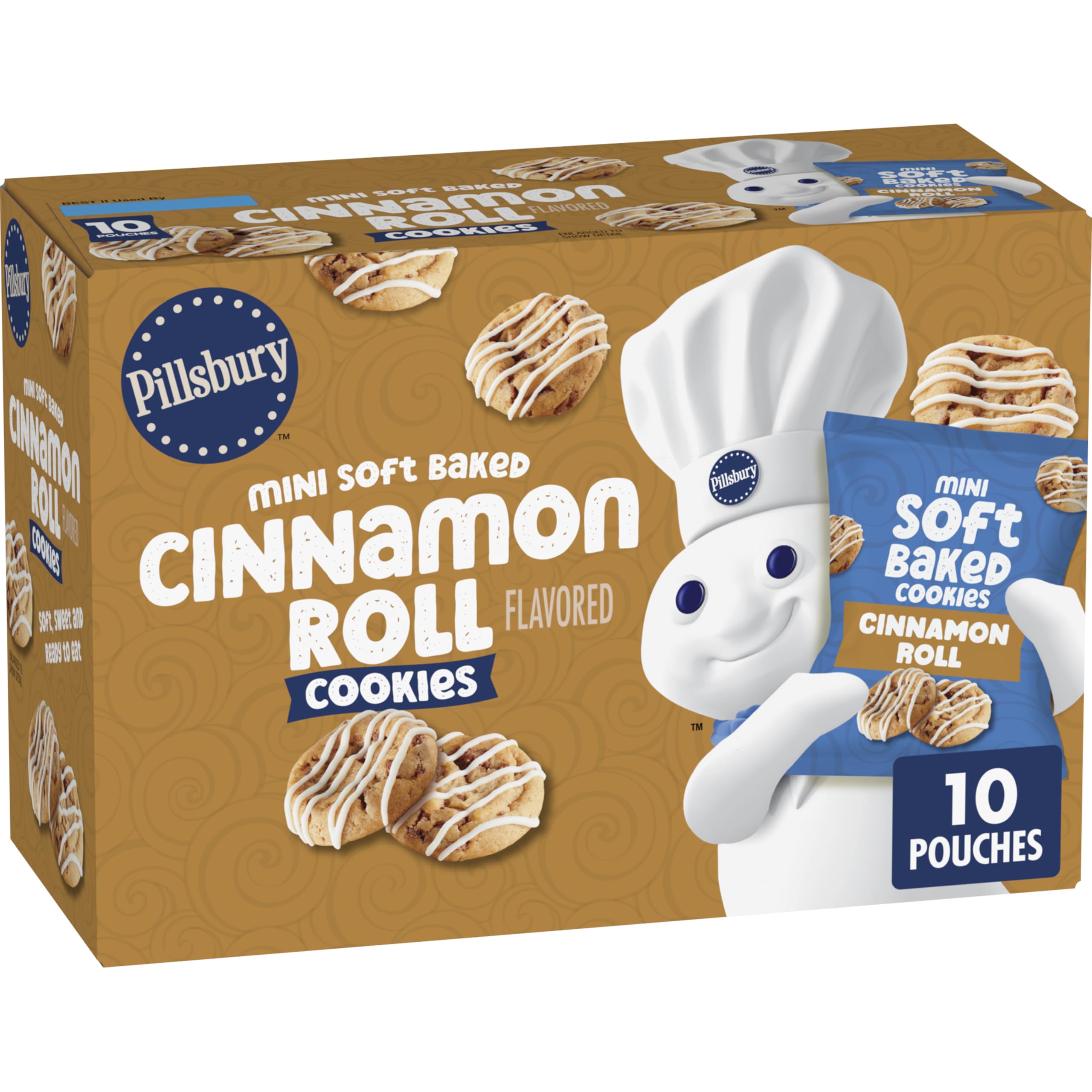 Pillsbury mini cinnamon roll cookies in a resealable bag, ready-to-eat and perfect for on-the-go snacking.