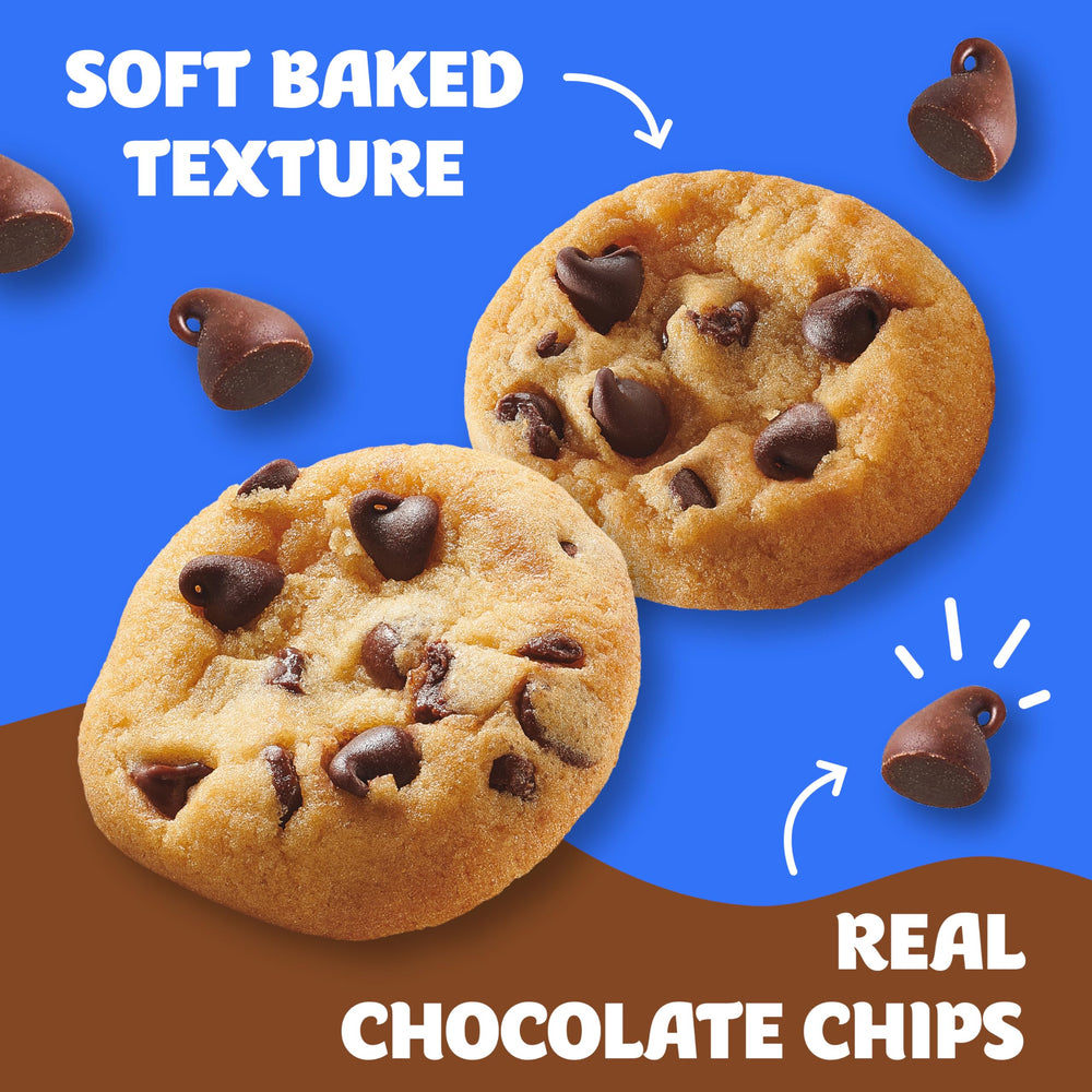 Pillsbury mini soft baked cookies close-up with chocolate chips and chewy texture
