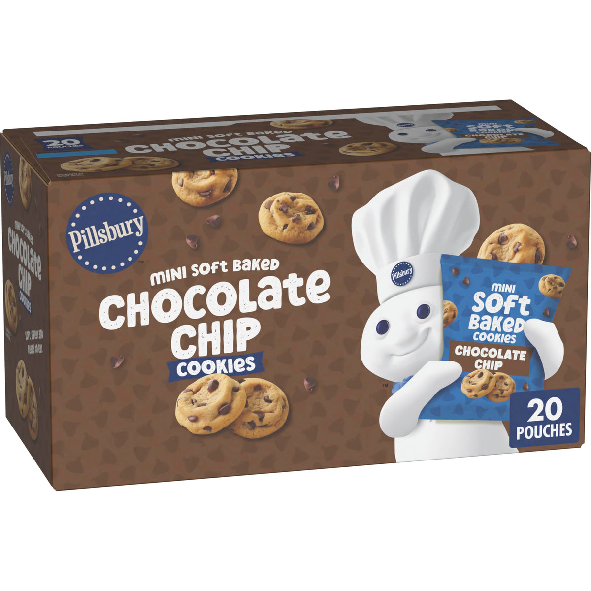 Pillsbury soft baked mini chocolate chip cookies ready to eat, perfect for lunchboxes.