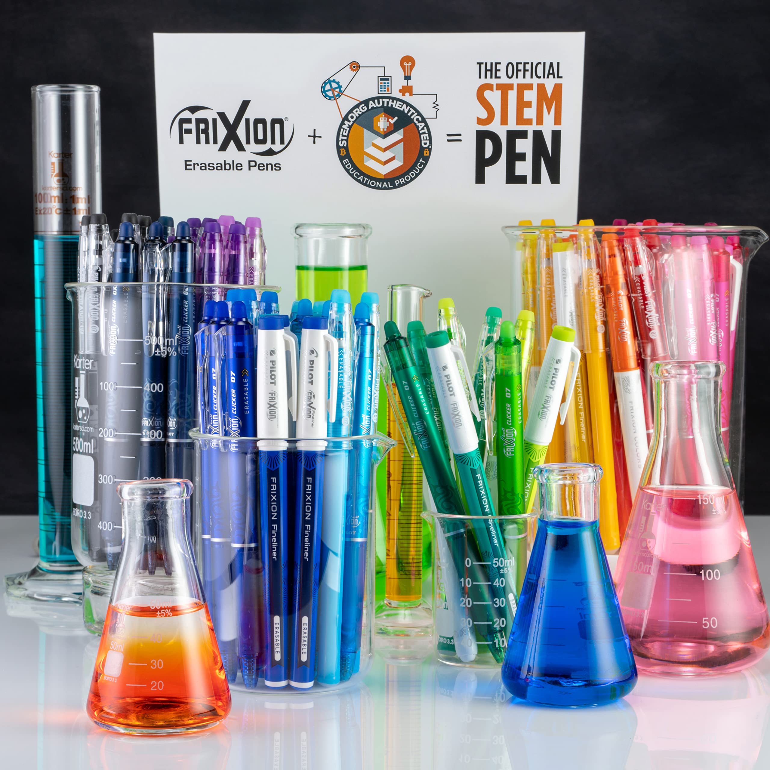 PILOT FriXion ColorSticks cap open reveals retractable, comfortable grip.