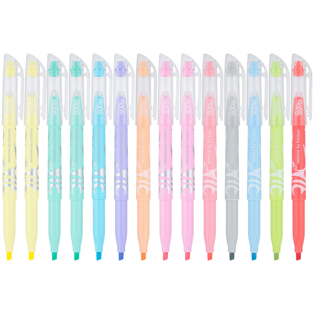 PILOT FriXion Light Pastel highlighters 14-pack pack shot, erasable colors for study notes.