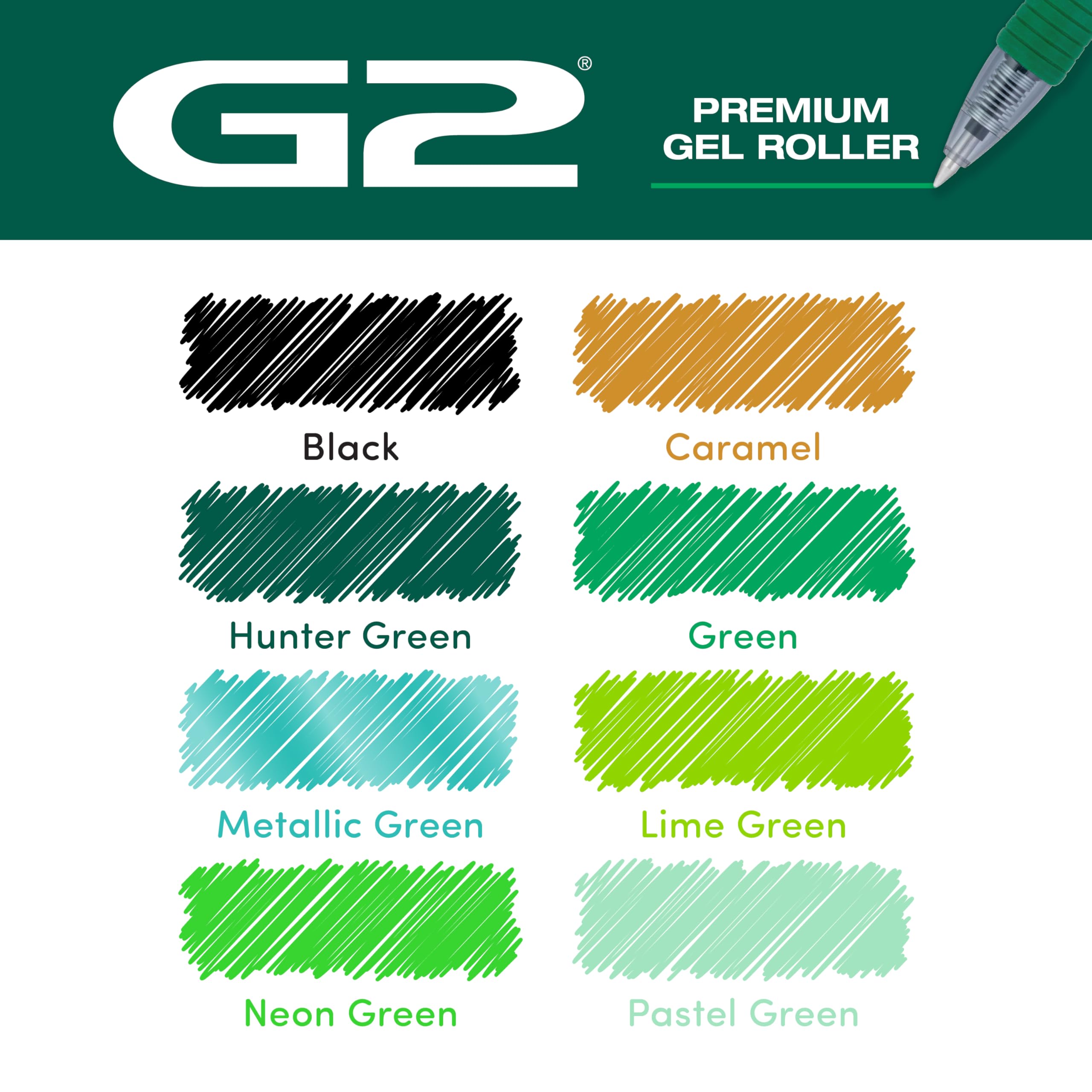 PILOT G2 Boost Greens green ink tones support balanced planning notes.