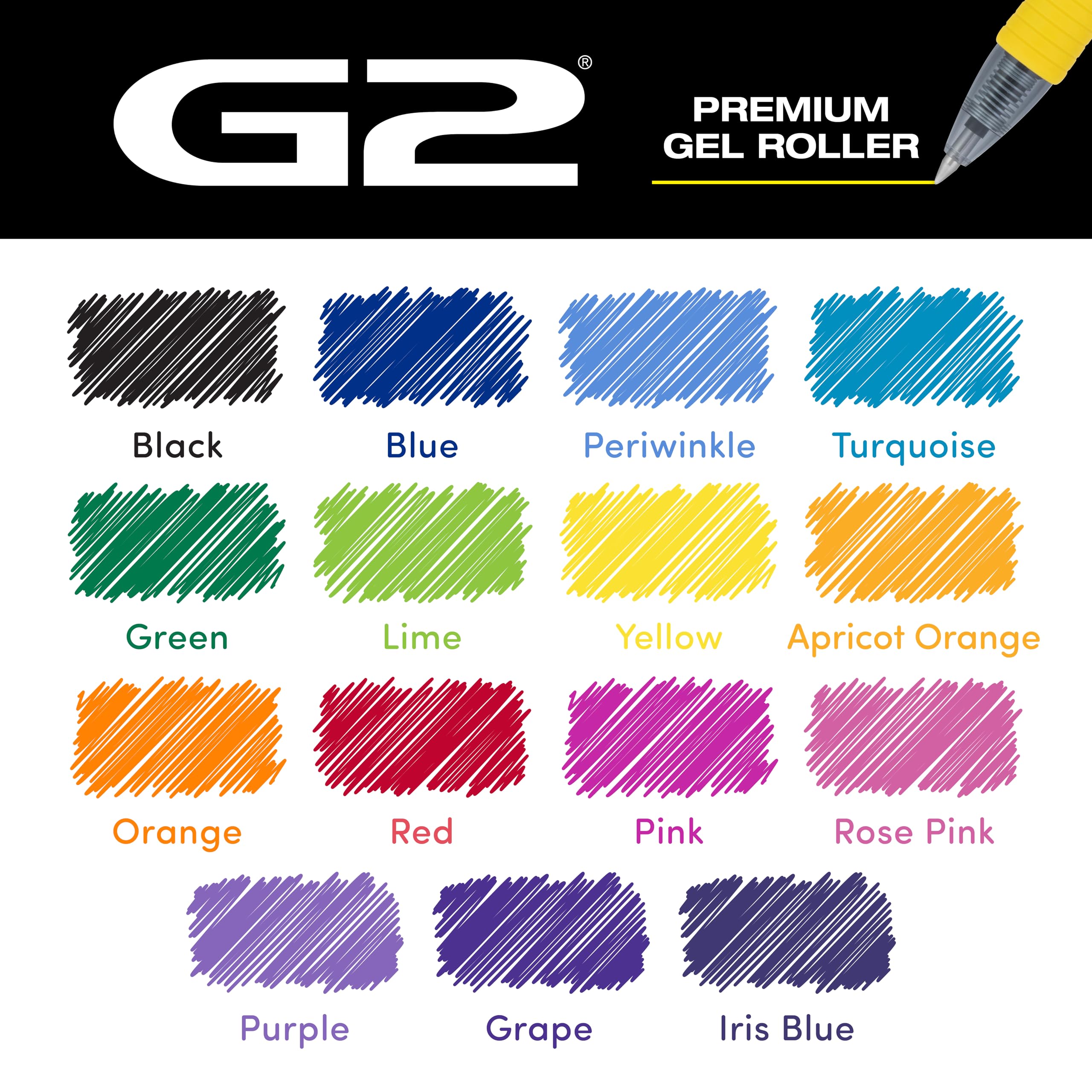 PILOT G2 Rainbow Colors Pack color swatches help visualize mood and task prioritization.