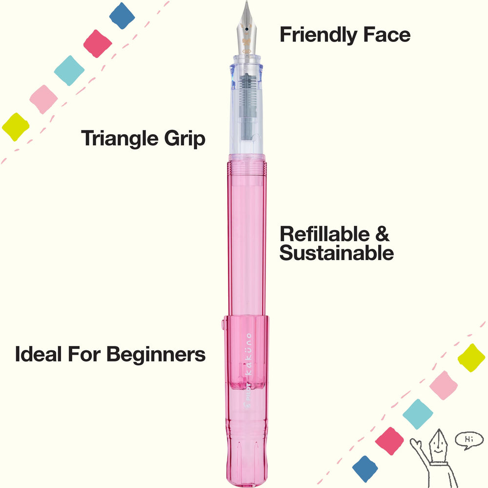 Pilot Kakuno fine nib close-up with smile guiding handwriting