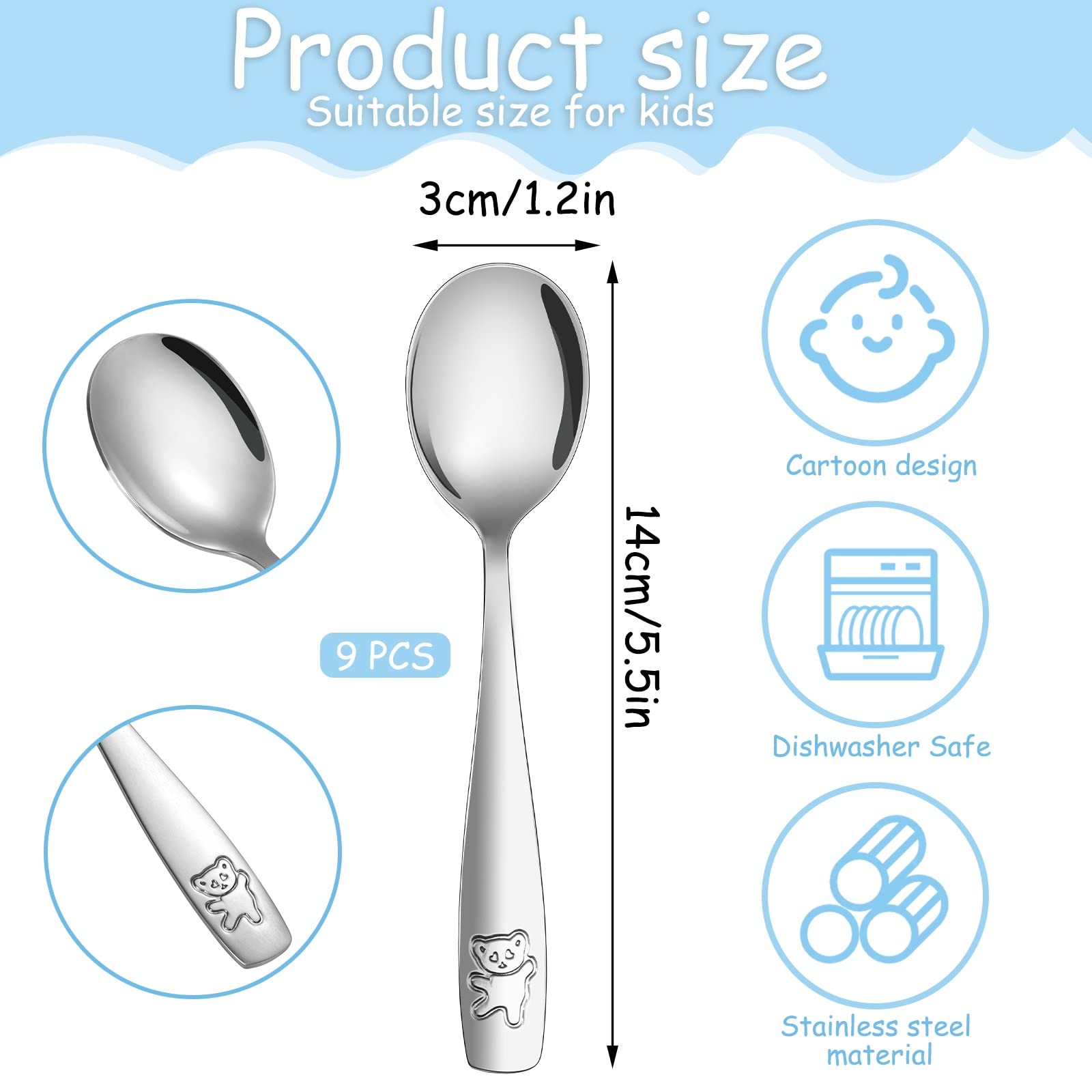 Pimoys kids silverware in stainless steel, durable for daily meals.