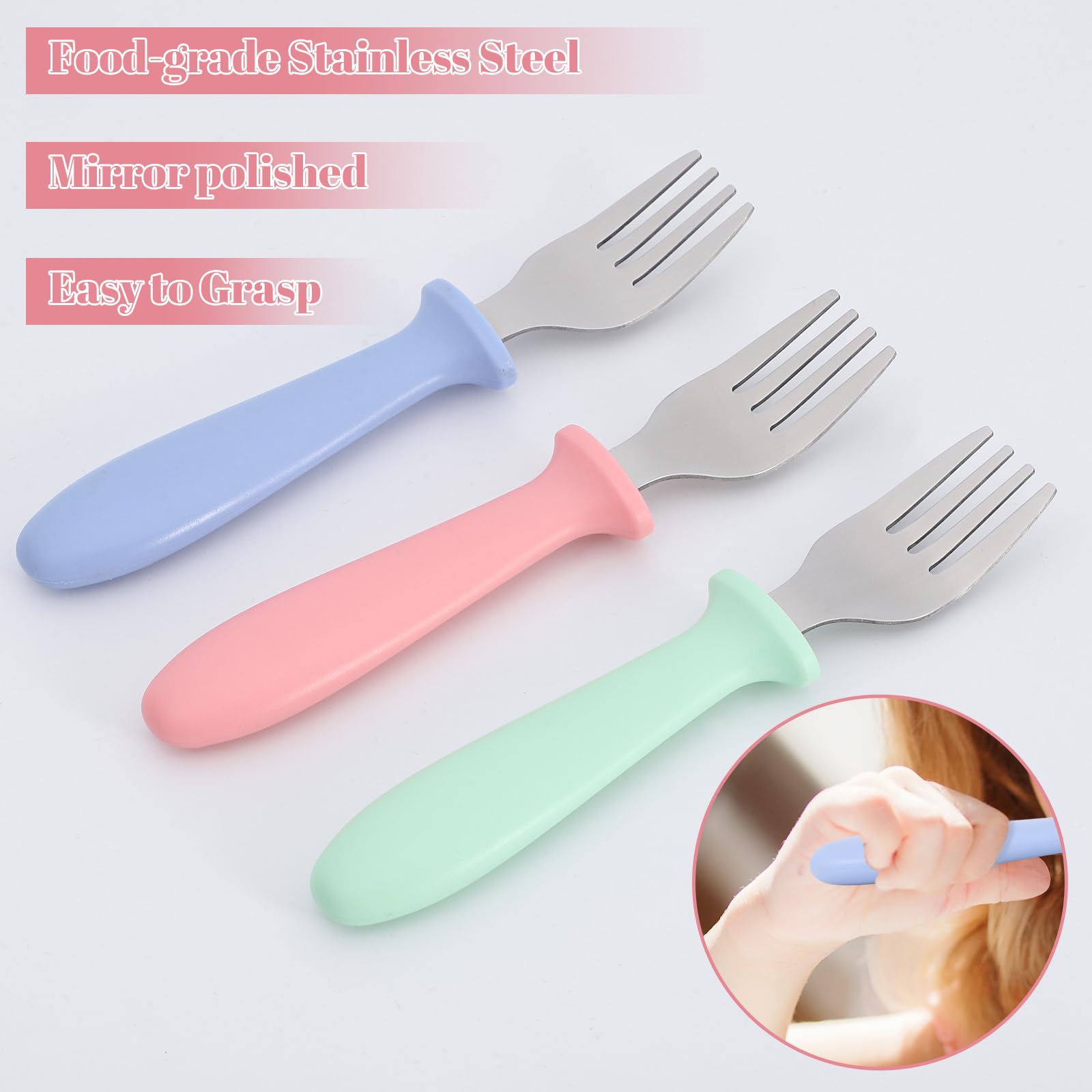 Pimoys rounded tines and shield prevent deep mouth insertion for safer meals.