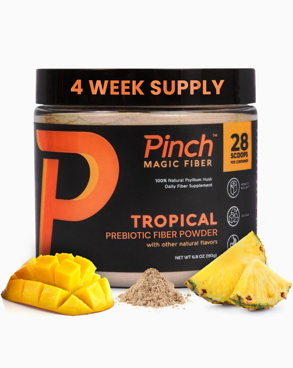 Pinch Magic Sugar Free Fiber Powder tropical glass showing daily fiber support