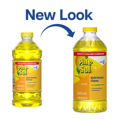 Pine-Sol bottle pour action to tackle grease and grime with lemon scent.