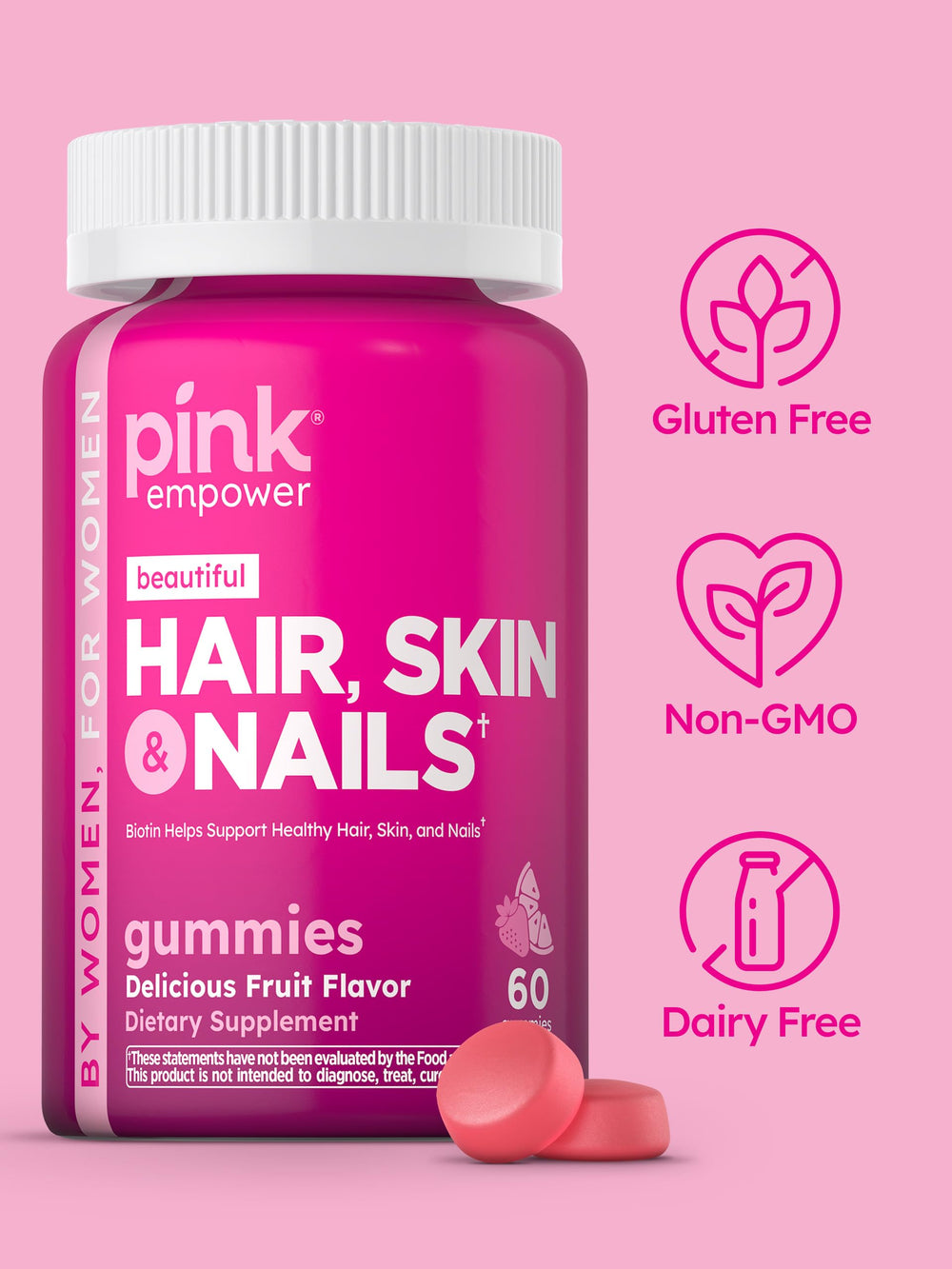 PINK bottle on vanity showcases user-friendly packaging and clean ingredients.