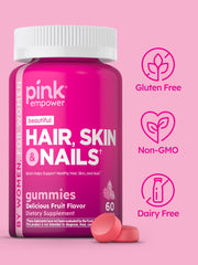 PINK bottle on vanity showcases user-friendly packaging and clean ingredients.