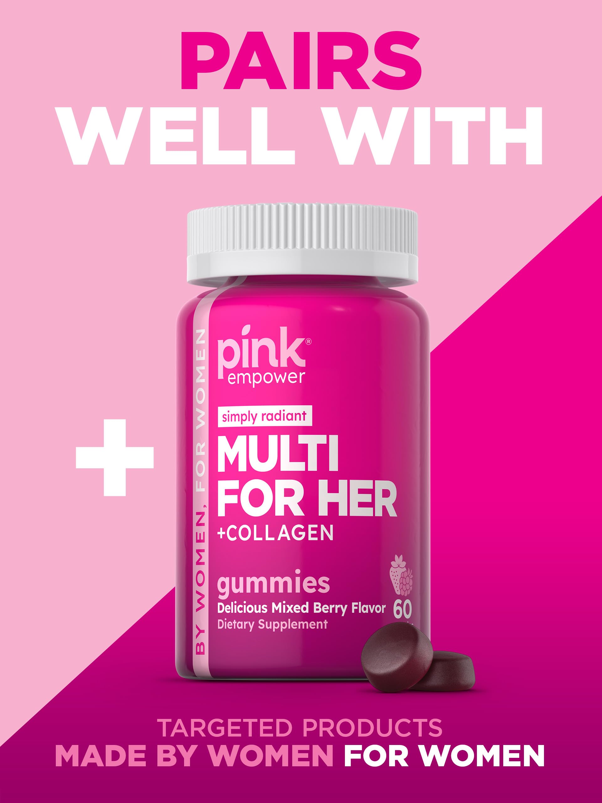 PINK bottle with spoon suggests easy daily dose for beauty-support regimen.