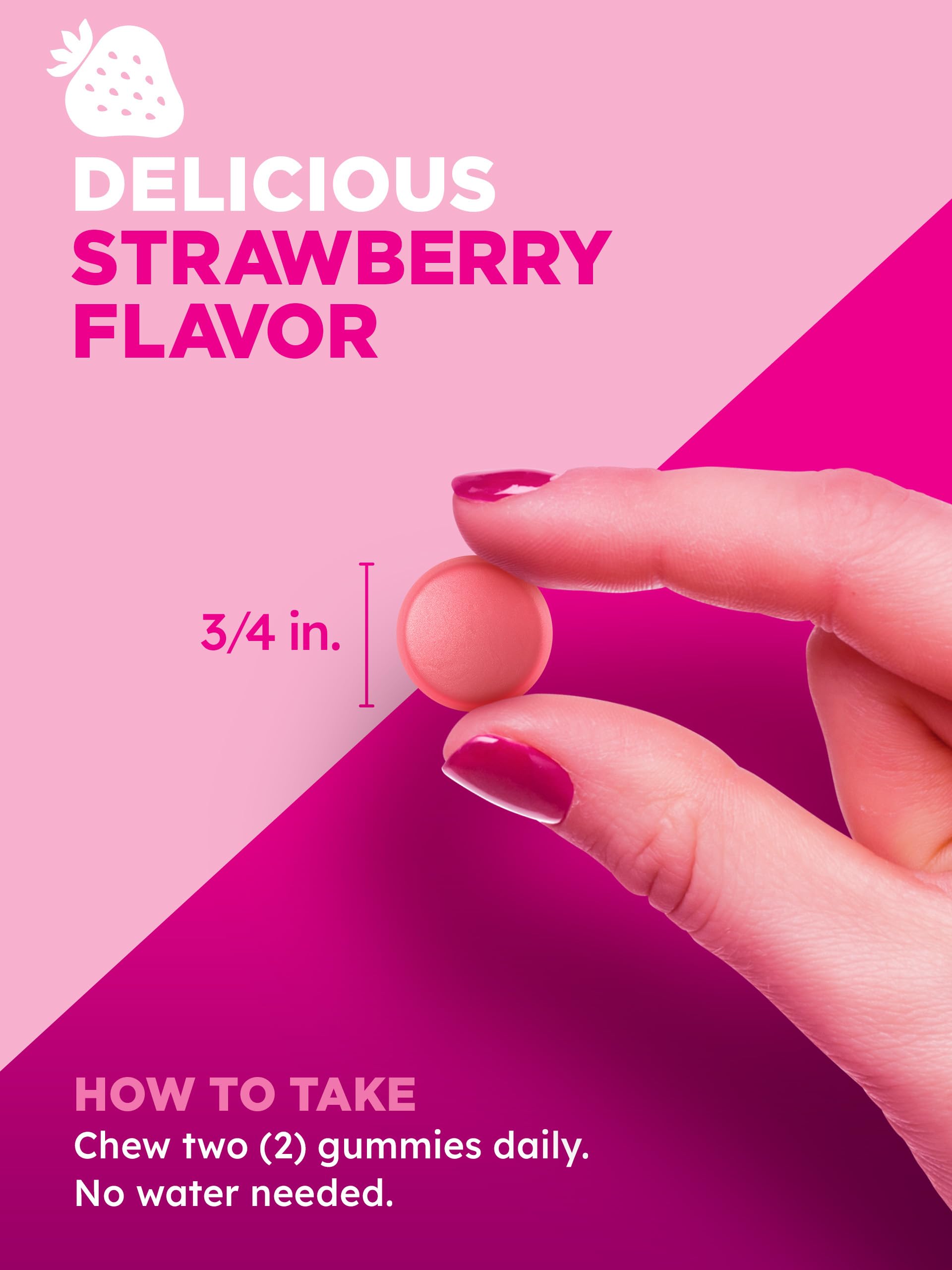 PINK Gummies close-up strawberry emphasizes tasty daily supplement.