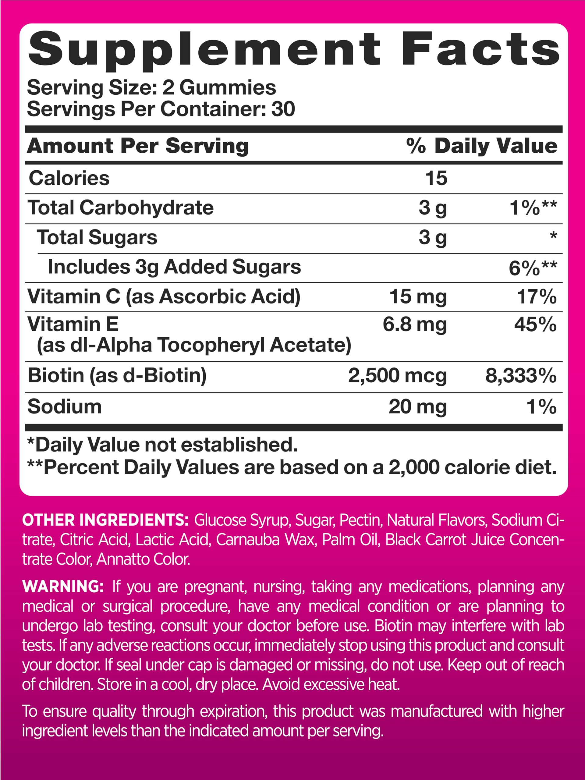 PINK Hair Skin Nails Gummies strawberry label shown for daily routine.